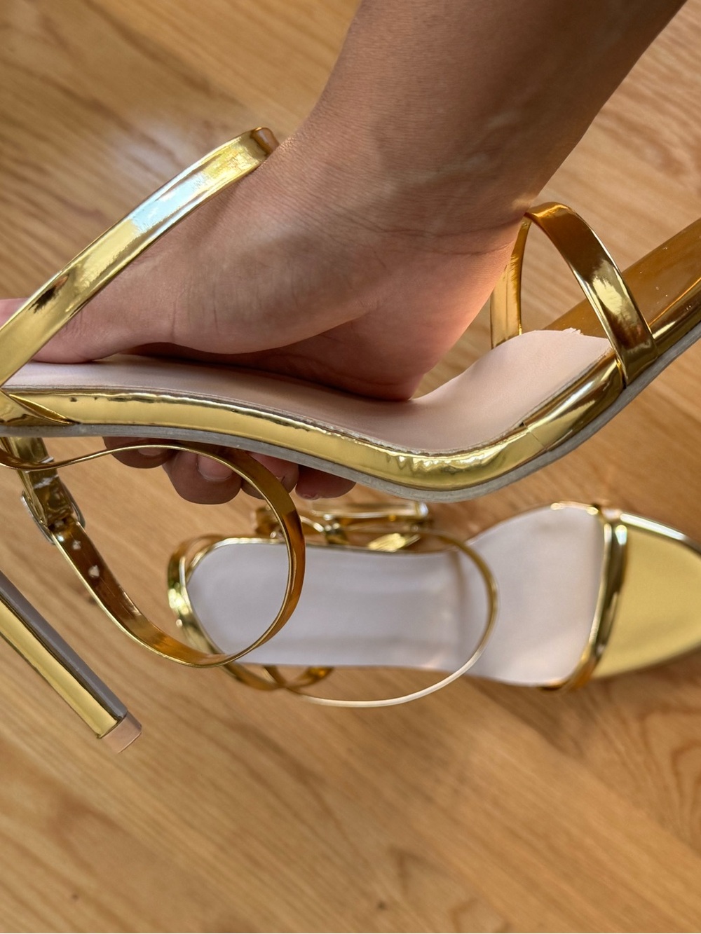 Gold Metallic Strappy Heels Size 41 Women’s Ankle Strap Stiletto Sandals - Picture 3 of 4